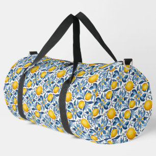 Citroen botanische blauwe en gele zomerprint plunjezak