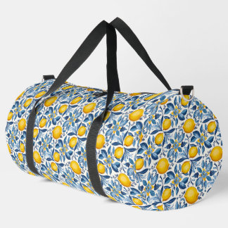 Citroen botanische blauwe en gele zomerprint plunjezak