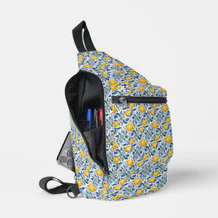 Citroen botanische blauwe en gele zomerprint sling bag