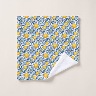 Citroen botanische blauwe en gele zomerprint washandje