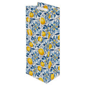 Citroen botanische blauwe en gele zomerprint wijn cadeautas (Achterkant Gekanteld)