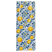 Citroen botanische blauwe en gele zomerprint wijn cadeautas (Achterkant)