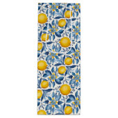 Citroen botanische blauwe en gele zomerprint wijn cadeautas (Voorkant)
