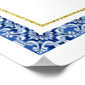 Citroen Botanische Blauwe Tegel Bruiloft Feest Wel Poster (Hoek)