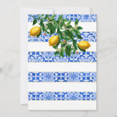 Citroen Botanische Blauwe Tegel Streep Bruiloft Kaart (Achterkant)