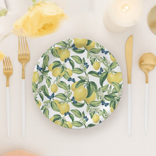 Citroen Botanische Blauwe Vlinders Papieren Bordje