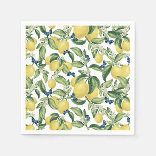 Citroen Botanische Blauwe Vlinders Servet (Voorkant)