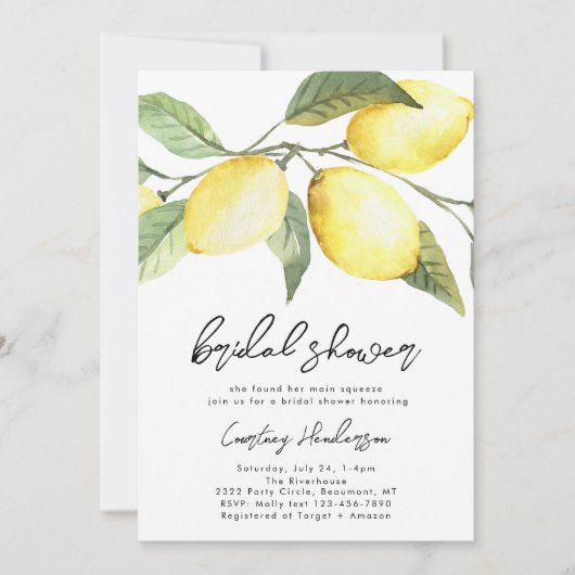 Citroen bruids douche uitnodiging | Citrus (Voorkant)