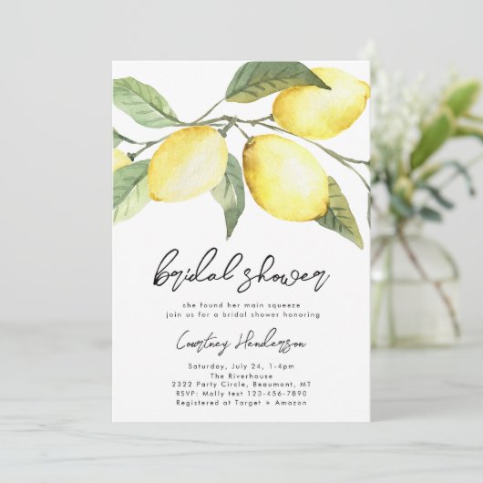 Citroen bruids douche uitnodiging | Citrus (Staand voorkant)