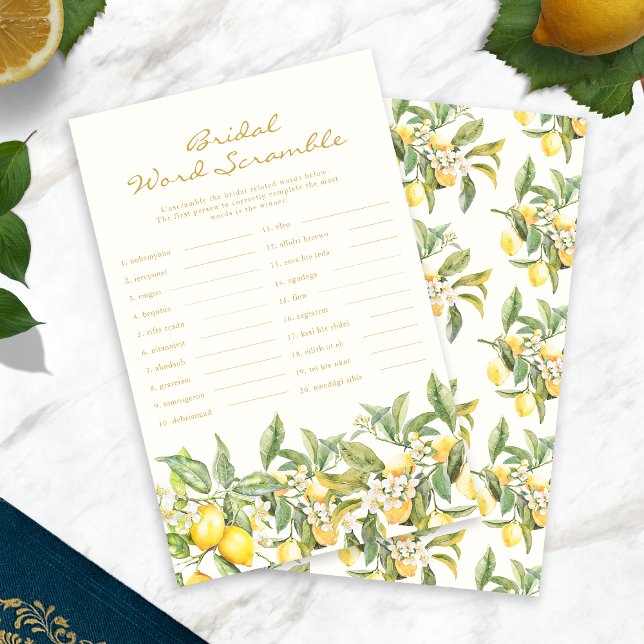 Citroen Bruids Woordpuzzel (Lemon Floral Bridal Word Scramble by Painted Paperie
)