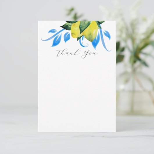 Citroen bruiloft dank u kaarten Elegant blauw (Staand voorkant)