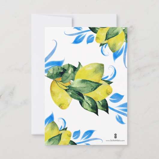 Citroen bruiloft dank u kaarten Elegant blauw (Achterkant)