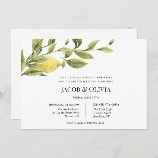 Citroen bruiloft repetitie diner uitnodiging (Voorkant / Achterkant)