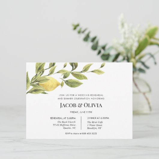 Citroen bruiloft repetitie diner uitnodiging (Staand voorkant)