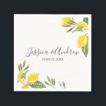 Citroen bruiloft servet botanische gepersonaliseer<br><div class="desc">♥ Geef de perfecte afwerking aan je tafeldecor met deze prachtige servetten. Alle details zijn met de hand getekend, zodat u er zeker van kunt zijn dat dit ontwerp uniek is. Citroenen zijn geweldig voor elk feest. Wat is een betere manier om de komst van de lente te verwelkomen dan...</div>