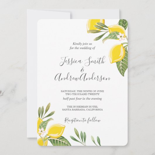 Citroen bruiloft uitnodiging Boheemse bloemen Citr (Voorkant)