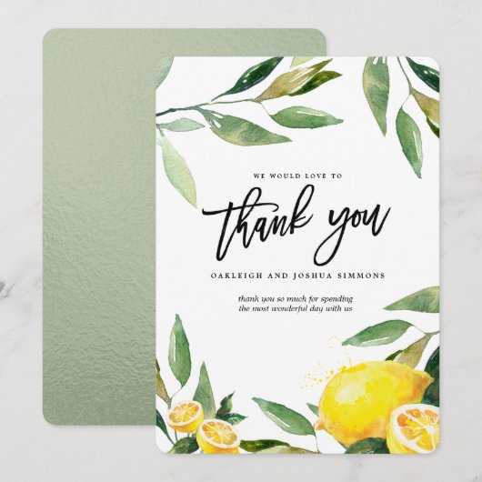 Citroen bruiloft Waterverf Bedankkaart (Voorkant / Achterkant)