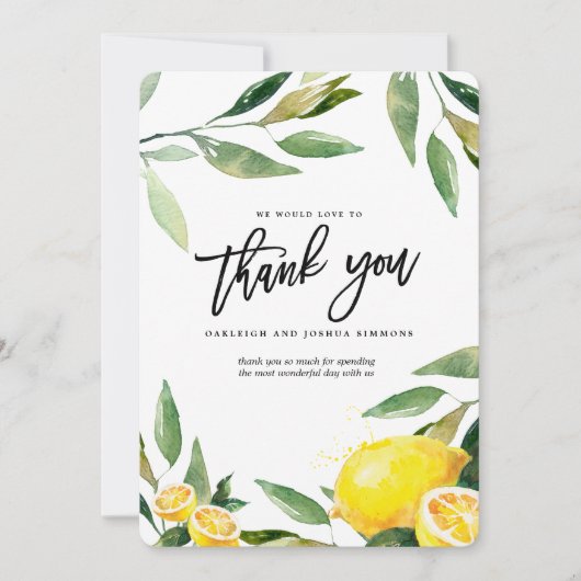 Citroen bruiloft Waterverf Bedankkaart (Voorkant)
