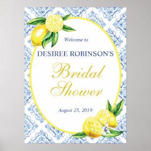 Citroen Bruiloftsborrel Welkomstbord Blauwe Tegel  Poster