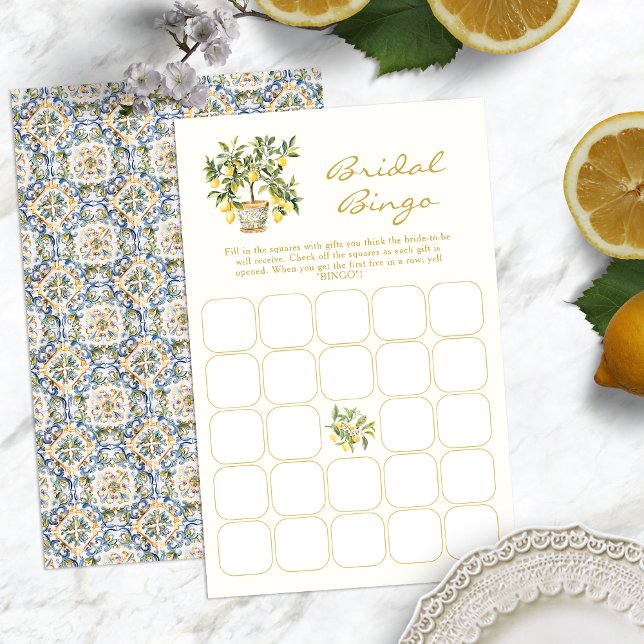 Citroen Bruiloftsspel (Italian Lemon Bridal Bingo Game Blue Tile Back by Painted Paperie
)