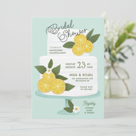 Citroen cake bruids douche uitnodiging (Staand voorkant)