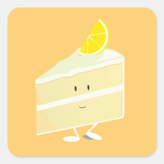 Citroen cake slice karakter vierkante sticker (Voorkant)