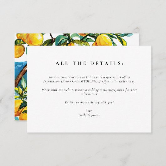 Citroen Citrus Amalfi kust bruiloft Informatiekaartje (Voorkant / Achterkant)