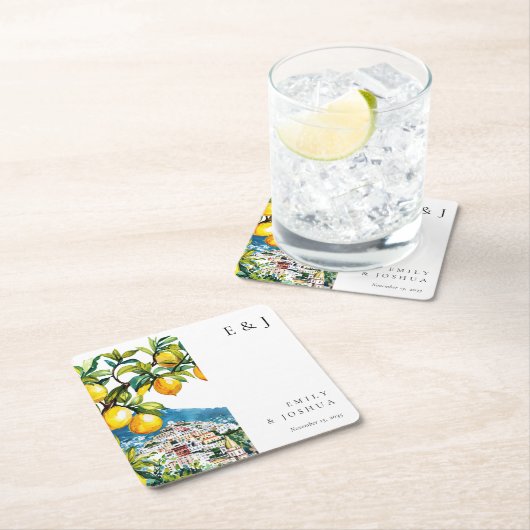 Citroen Citrus Amalfi Kust Italiaanse bruiloft Kartonnen Onderzetters (Insitu)