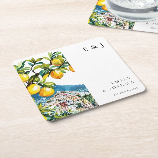 Citroen Citrus Amalfi Kust Italiaanse bruiloft Kartonnen Onderzetters (Schuin)