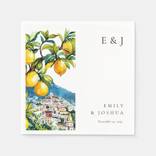 Citroen Citrus Amalfi Kust Italiaanse bruiloft Servet (Voorkant)