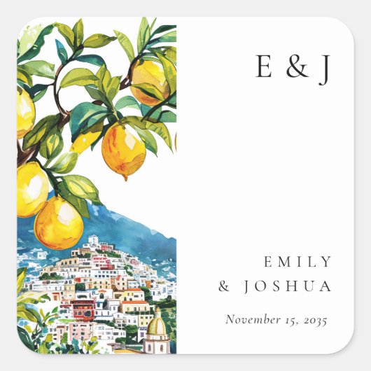 Citroen Citrus Amalfi Kust Italiaanse bruiloft Vierkante Sticker (Voorkant)