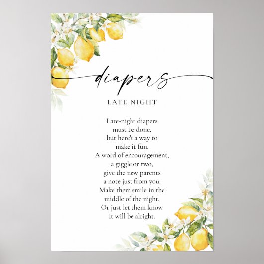 Citroen Citrus Baby shower Luiers Late Night Poste Poster (Voorkant)