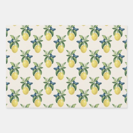 Citroen Citrus Blauwe Vlinders Inpakpapier Vel (Voorkant)