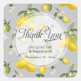 Citroen Citrus Bloemen Groen Grijs Geel Dank u Vierkante Sticker