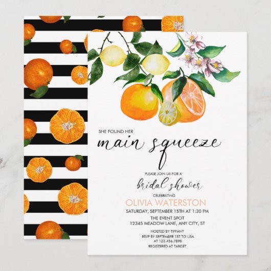 Citroen | Citrus | Bridal Shower-uitnodigingen Kaart (Voorkant / Achterkant)