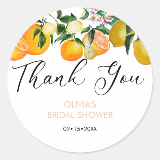 Citroen | citrus | Bruiloft Dank Je Ronde Sticker (Voorkant)