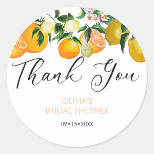 Citroen   citrus   Bruiloft Dank Je Ronde Sticker