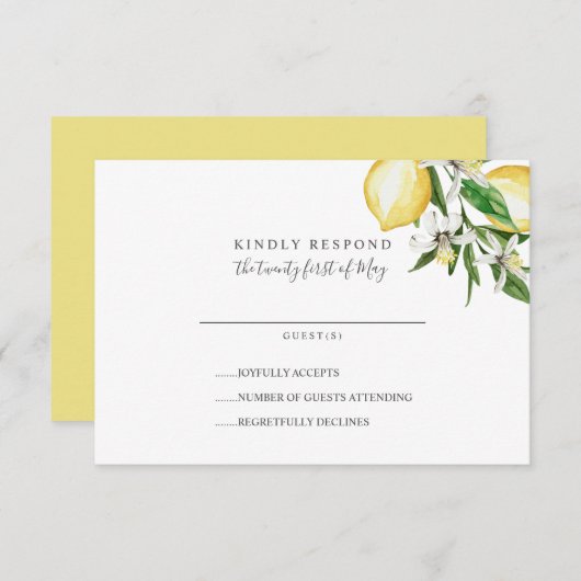 Citroen Citrus en bladeren geel Bruiloft RSVP (Voorkant / Achterkant)