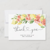 Citroen, citrus en bloemige bruidsdouche bedankkaart (Voorkant)