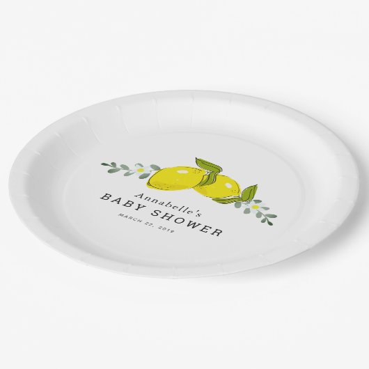 Citroen Citrus Floral Wit Baby shower Papier Bord (Gekanteld)