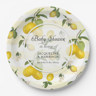 Citroen Citrus Flower Foliage Waterverf Baby showe Papieren Bordje