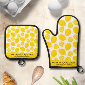 Citroen Citrus Fruit Patroon Geel Gepersonaliseerd Ovenwant & Pannenlap Set