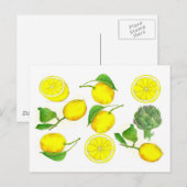 Citroen Citrus Fruit Waterverf Schilderij Kunst Briefkaart (Voorkant / Achterkant)