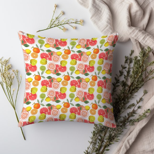 Citroen citrus geel Patroon  Kussen (Lemon citrus yellow Pattern Throw Pillow.)