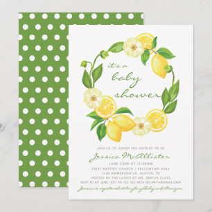 Citroen Citrus Green en Grey Polkadot Baby shower Kaart