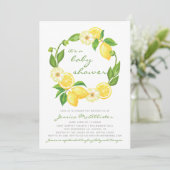 Citroen Citrus Green Stripes Baby shower Invitatio Kaart (Staand voorkant)