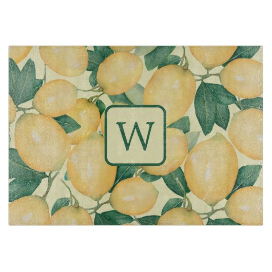 Citroen Citrus groen monogram Snijplank (Voorkant)