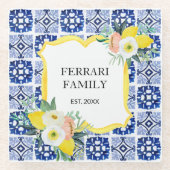 Citroen Citrus Italiaans Mediterraan Tegels Patroo Glazen Onderzetter (Voorkant)