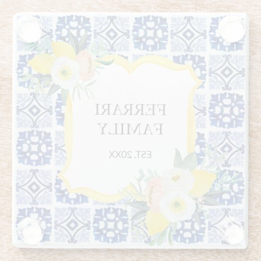 Citroen Citrus Italiaans Mediterraan Tegels Patroo Glazen Onderzetter (Achterkant)