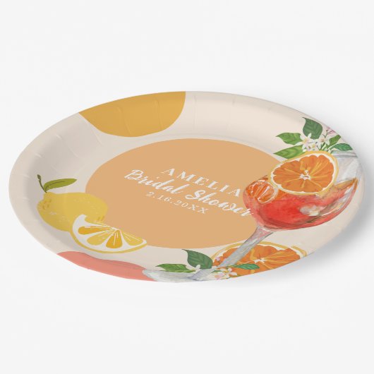 Citroen citrus Liefde bij eerste spritz Vrijgezell Papieren Bordje (Gekanteld)